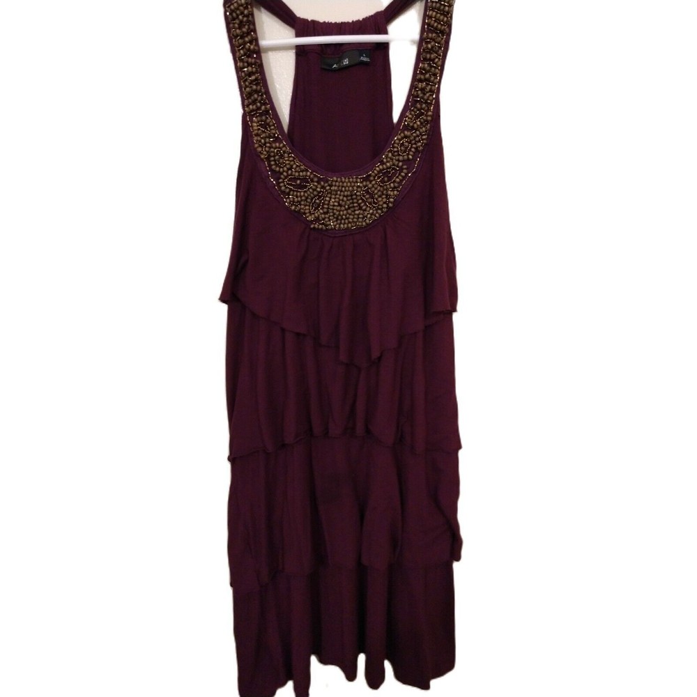 Apt. 9 Womens L Slip & Flare Purple Dress. Scoop Neck Sleeveless Gold embroidery